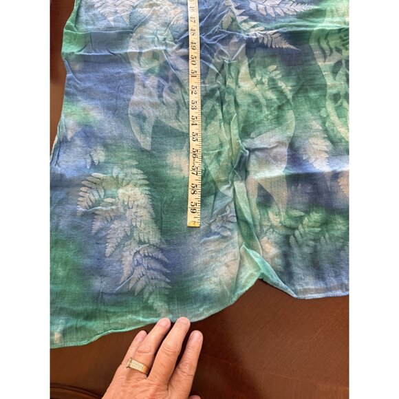 Hand-Dyed Green &Blue Botanical Patterned Scarf/Shawl/Sarong Lightweight Fabric - Picture 3 of 4